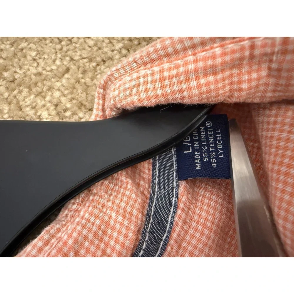 Tommy Bahama Button Down Mens L Orange Excellent Linen Blend Gingham Shirt